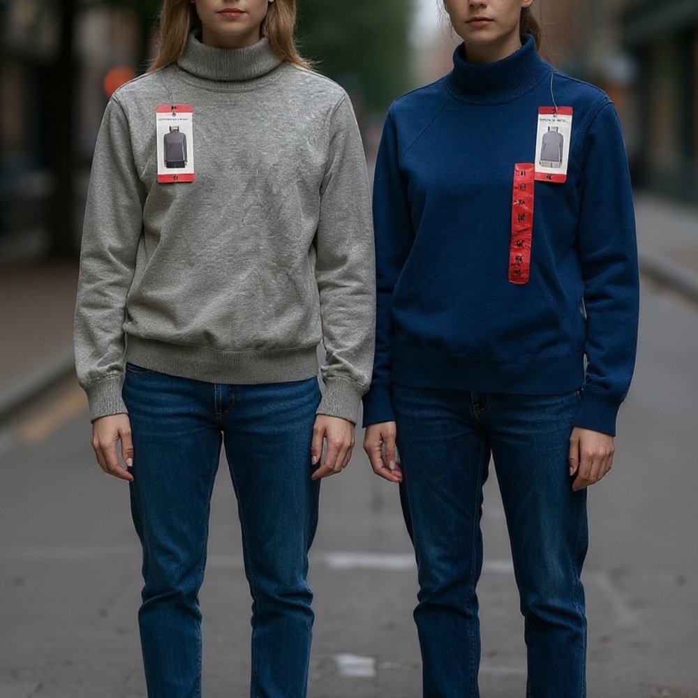 Andrew Marc 2 Pcs Long Sleeve Turtle Neck Size M, Blue & Gray